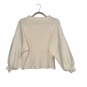 Line & Dot Mock Neck Balloon Sleeves Sweater Size Small